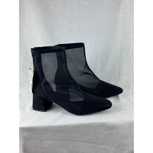 A New Day Womens Black Mesh Pointed Toe Block Heel Ankle Boots Size 9 - Picture 2 of 4